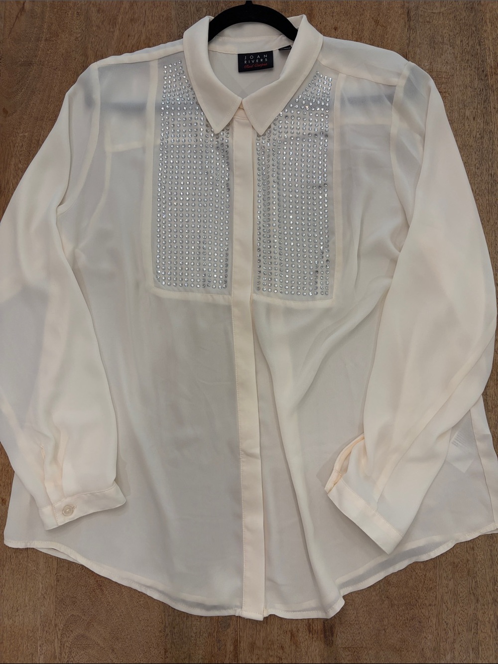 Joan Rivers Red Carpet Rhinestone Tuxedo Blouse Women’s L Ivory QVC A623956